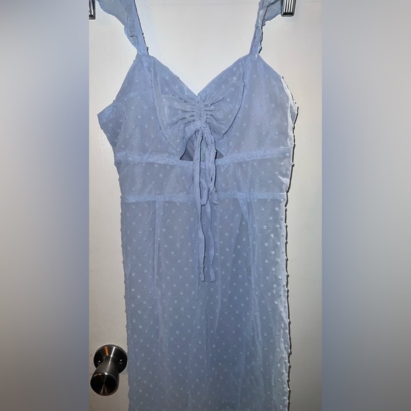 Swiss Dot Drawstring Front Ruffle Hem Dress - Picture 5 of 7